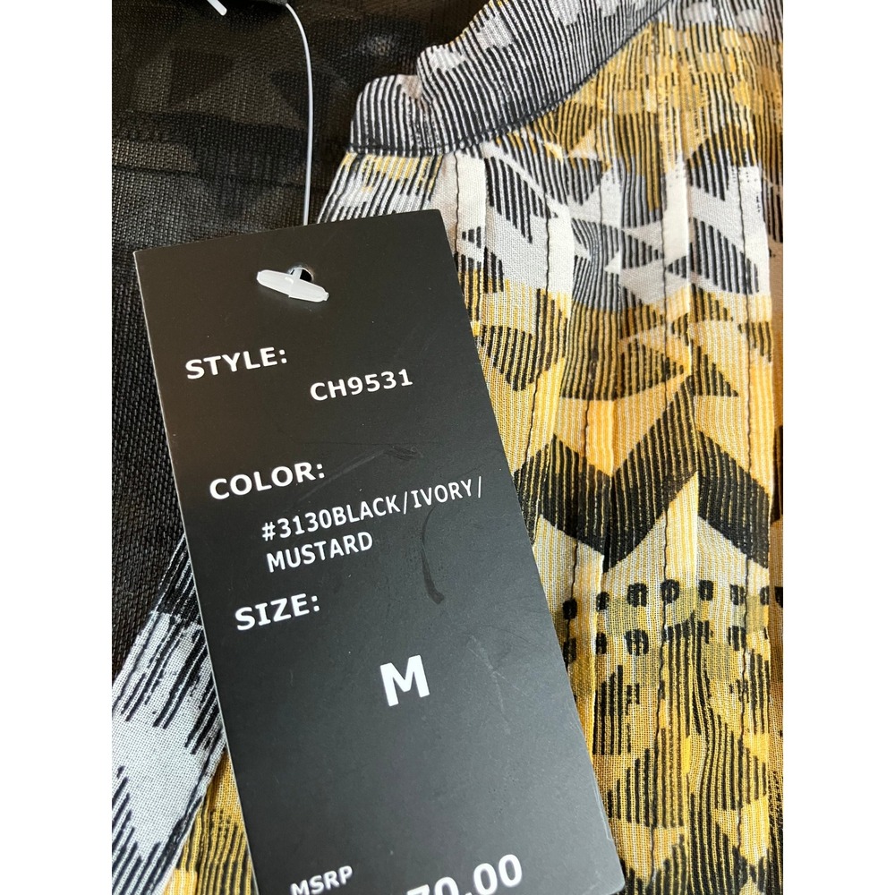 Robert Louis NWT Geometric Tribal Midi Dress Black Ivory Mustard Size M - Picture 5 of 7